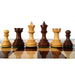 Weighted Old Columbian chessmen in golden rosewood and boxwood