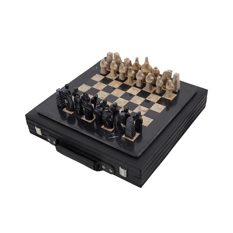 Sterling Chess Black & Coral Marble Chess Set
