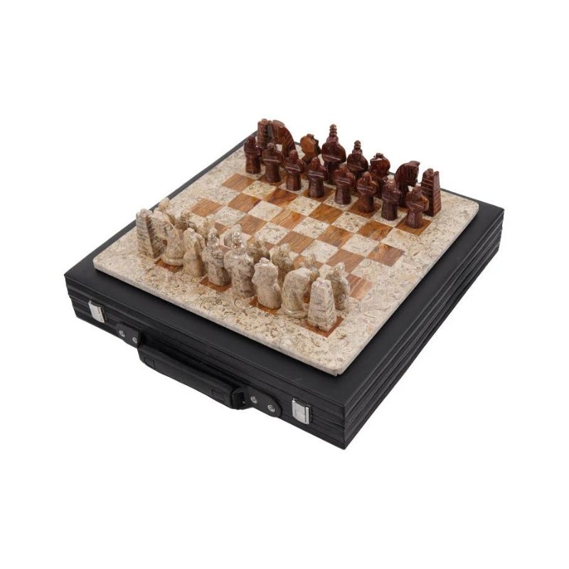 Sterling Chess Coral & Red Marble Chess Set