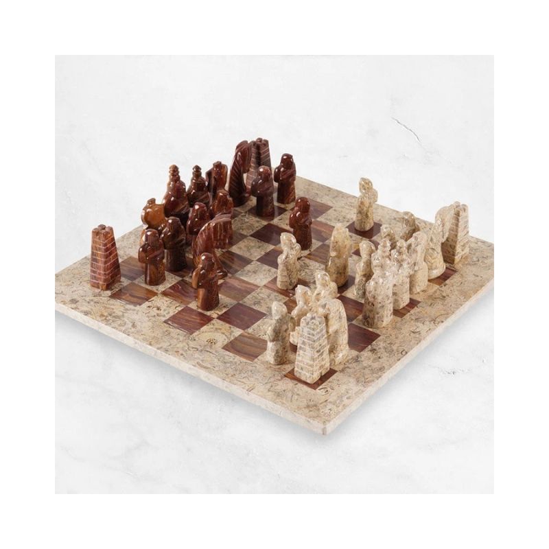 Sterling Chess Coral & Red Marble Chess Set