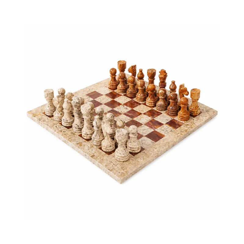Sterling Chess Coral & Red Marble Chess Set