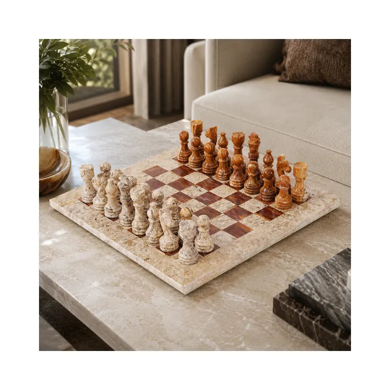 Sterling Chess Coral & Red Marble Chess Set