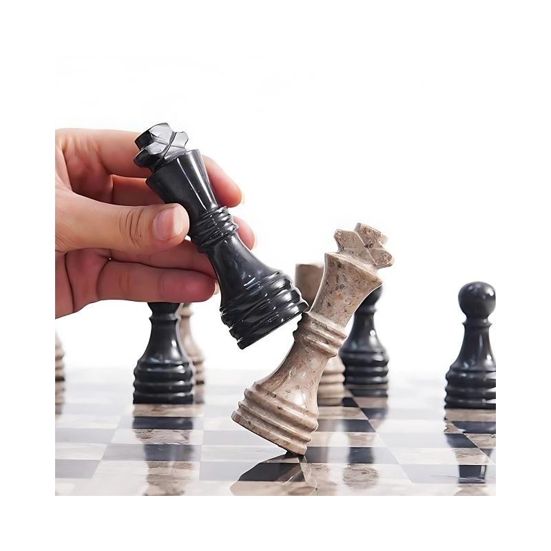 Sterling Chess Oceanic & Black Marble Chess Pieces