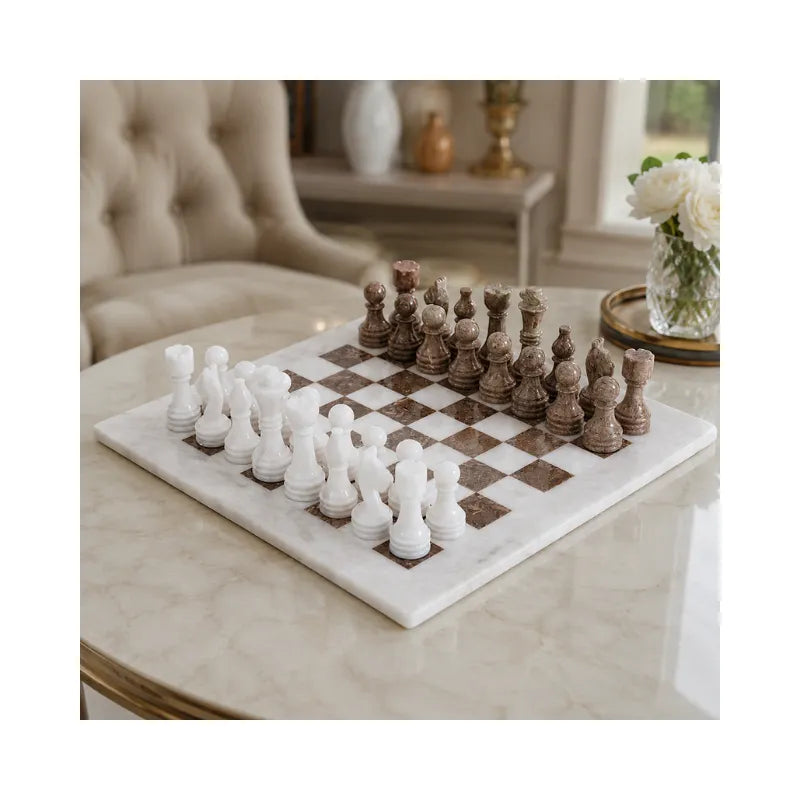 Sterling Chess White & Oceanic Marble Chess Set