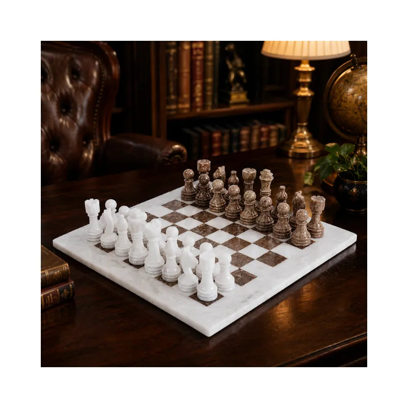 Sterling Chess White & Oceanic Marble Chess Set