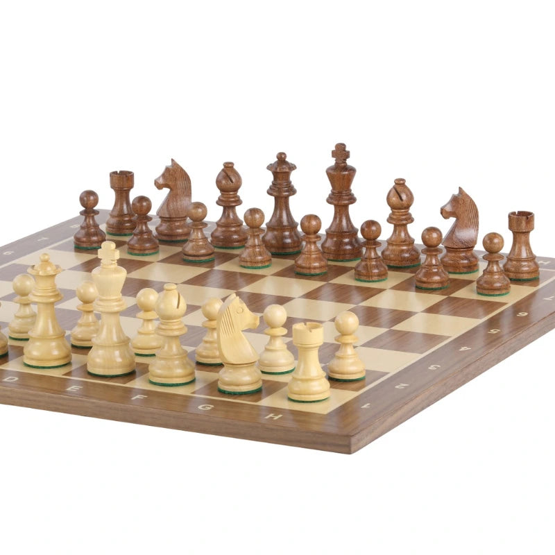 Walnut 48cm Notation Chess Set With German Acacia Chess Pieces