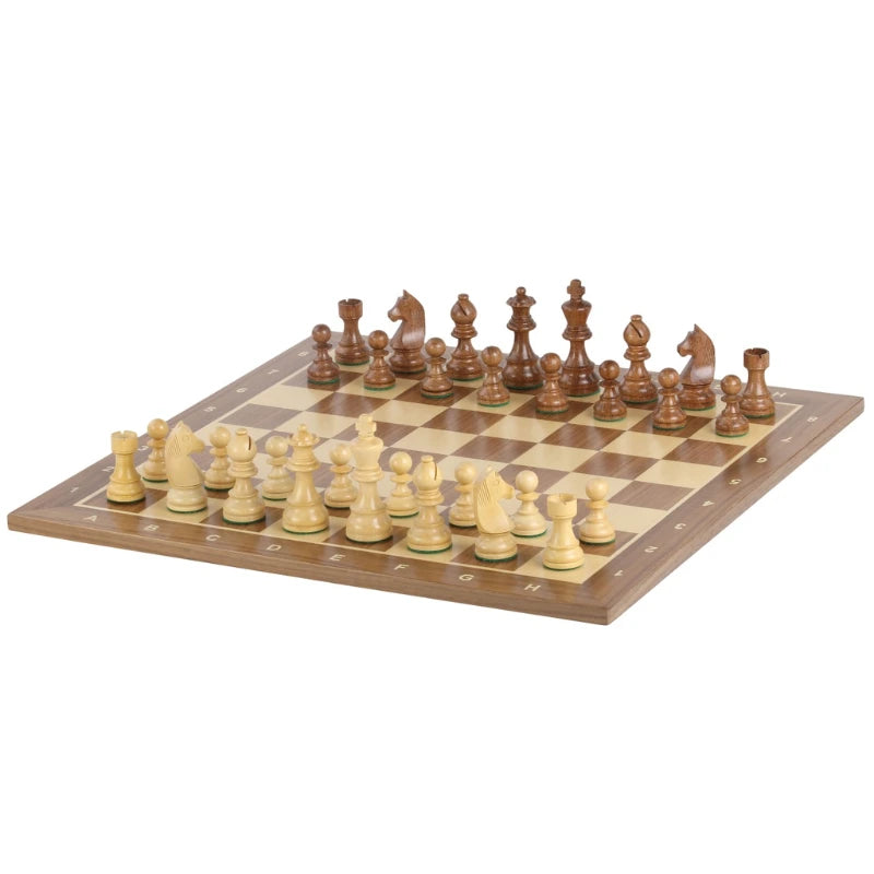 Walnut 48cm Notation Chess Set With German Acacia Chess Pieces
