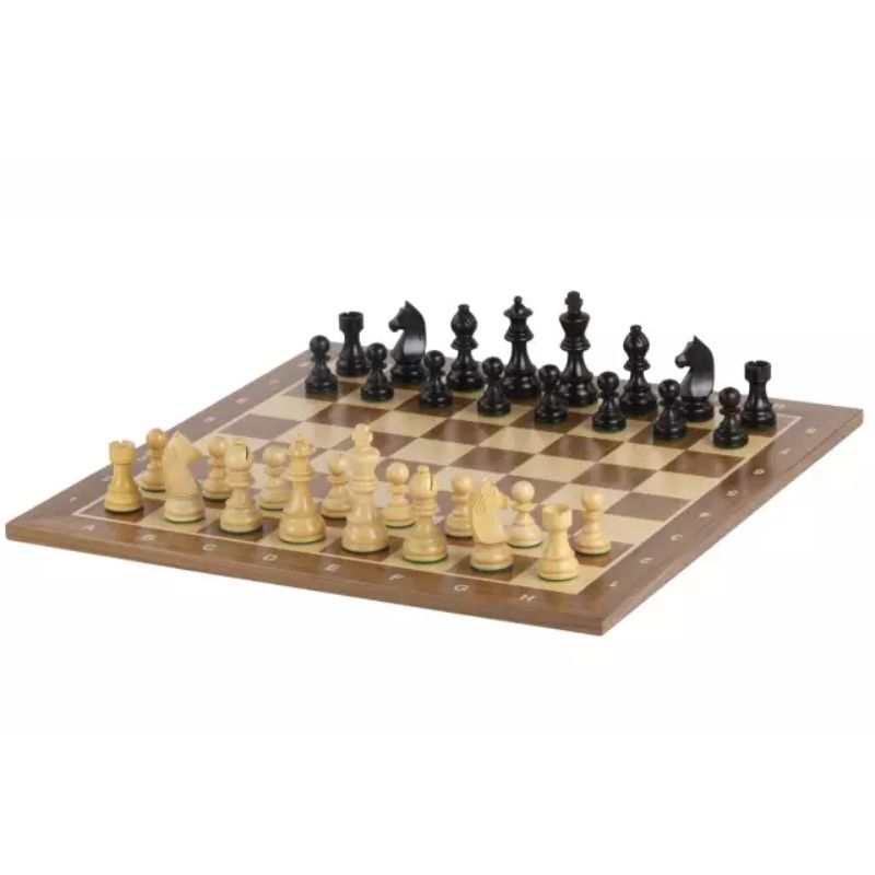 Walnut 48cm Notation Chess Set With German Ebonised Chess Pieces