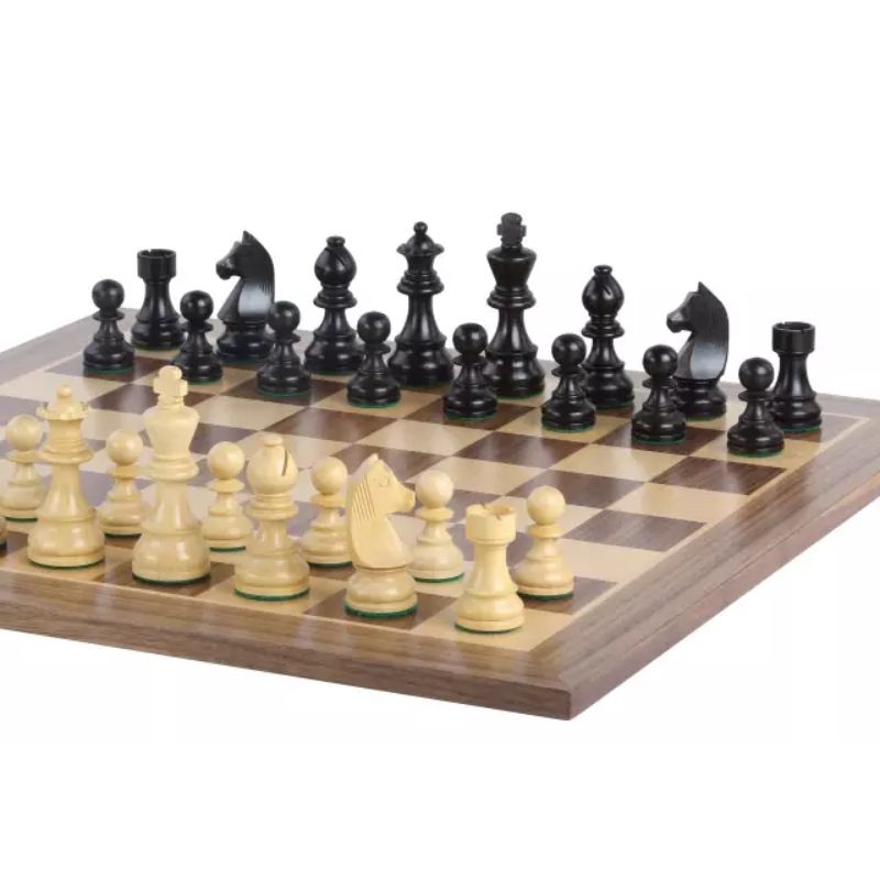 Walnut 48cm Staunton Chess Set With German Ebonised Chess Pieces