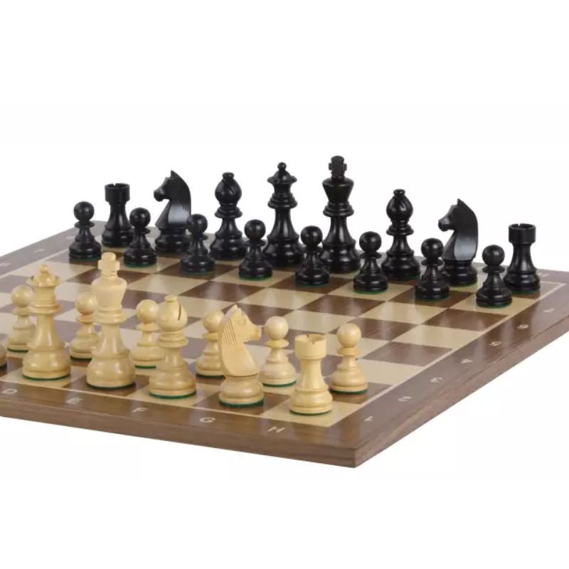 Walnut 54cm Notation Chess Set With German Ebonised Chess Pieces