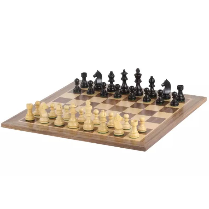 Walnut 54cm Staunton Chess Set With German Ebonised Chess Pieces