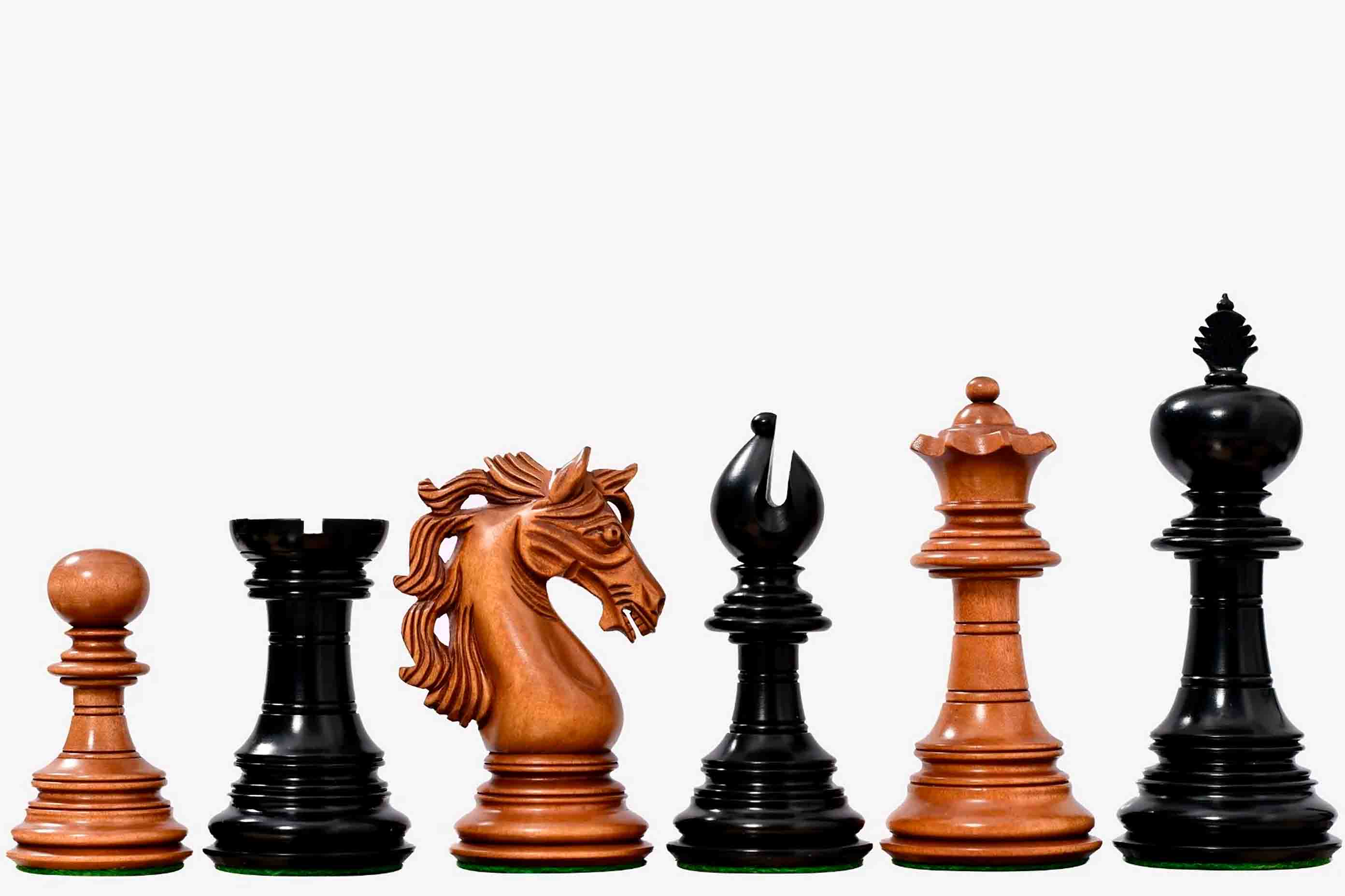 Sterling Chess American Adios chess pieces in ebony and distressed boxwood, 111mm king