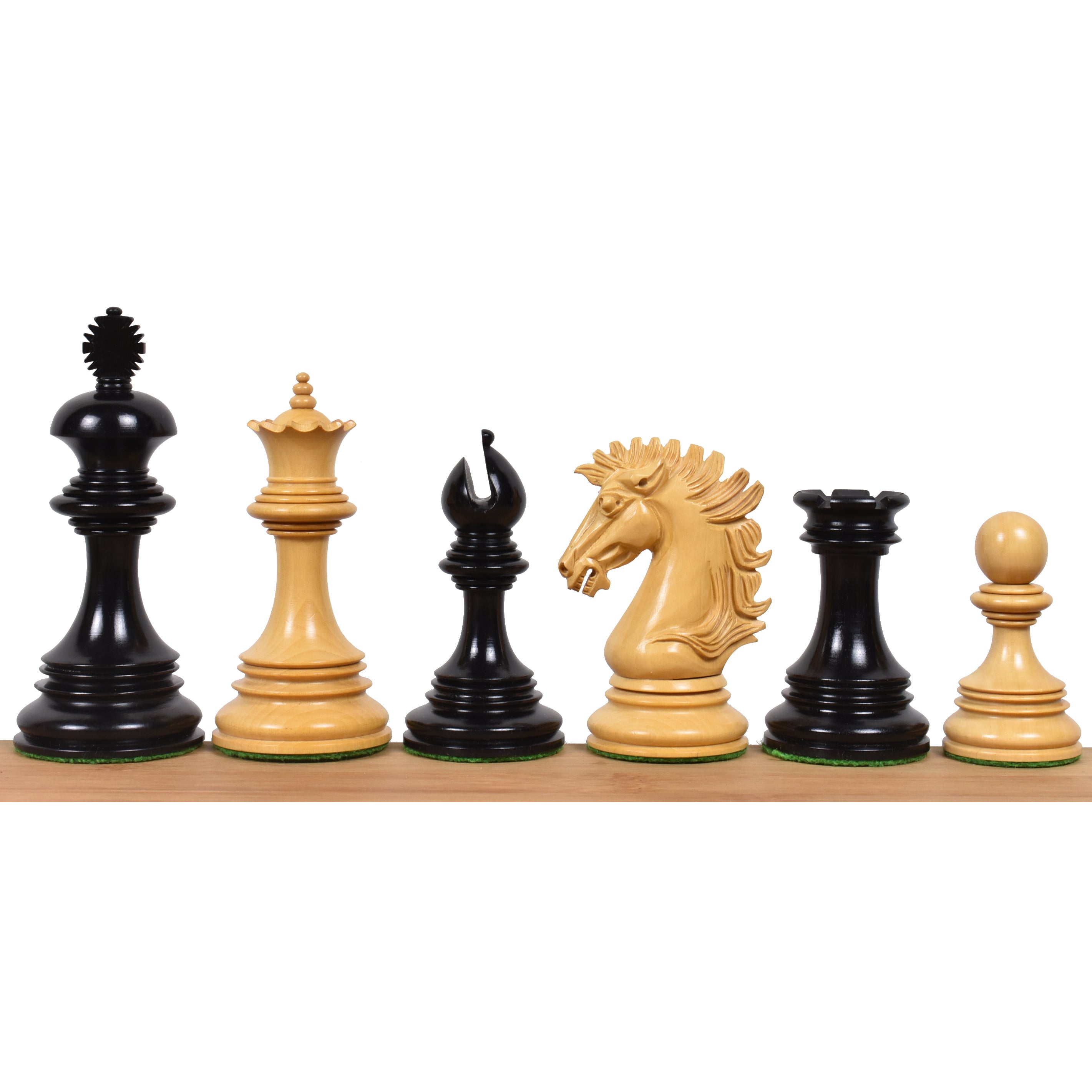 Ebony and boxwood Alexandria Staunton chessmen in rank order