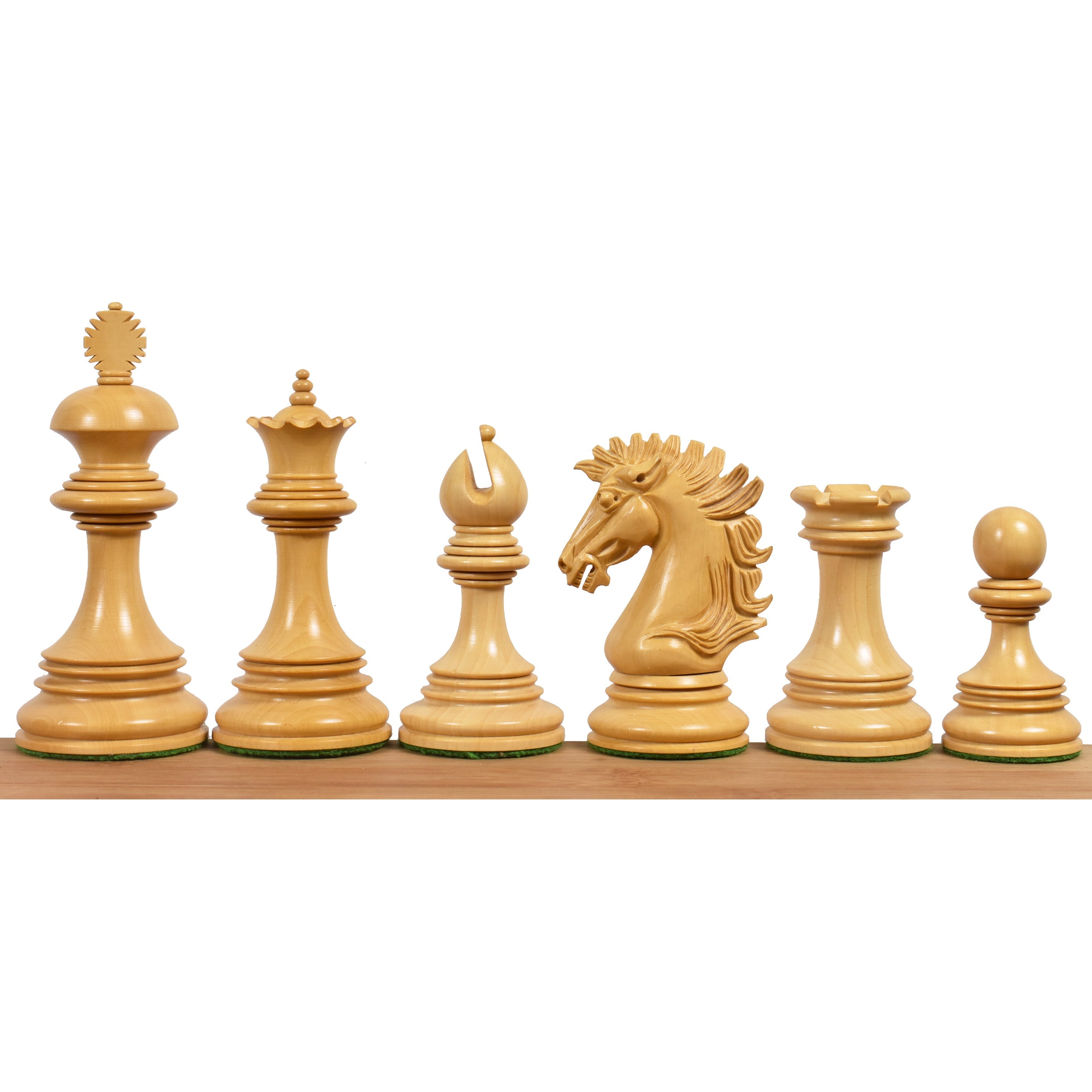 Triple weighted Alexandria Staunton chessmen in rank order