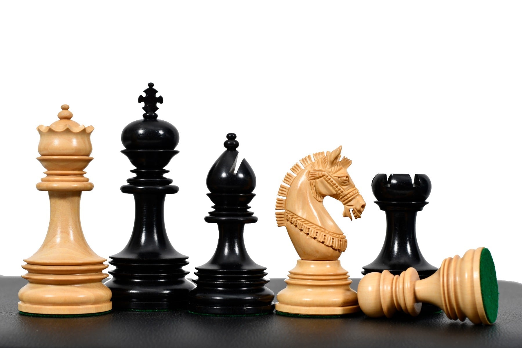 Ebony and boxwood Chetak II Staunton chess pieces on 60mm squares