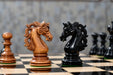 Full 34 piece American Adios chess set in ebony and distressed boxwood, Sterling Chess Australia