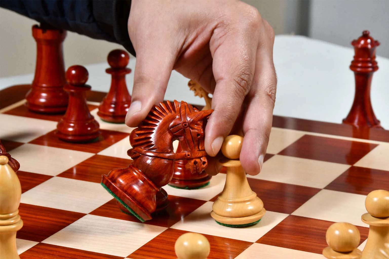 Full 34 piece American Bridle chess set in bud rosewood and boxwood, Sterling Chess Australia