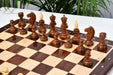 Knight carving detail on the Reproduced Hungarian chess pieces in sheesham and natural boxwood