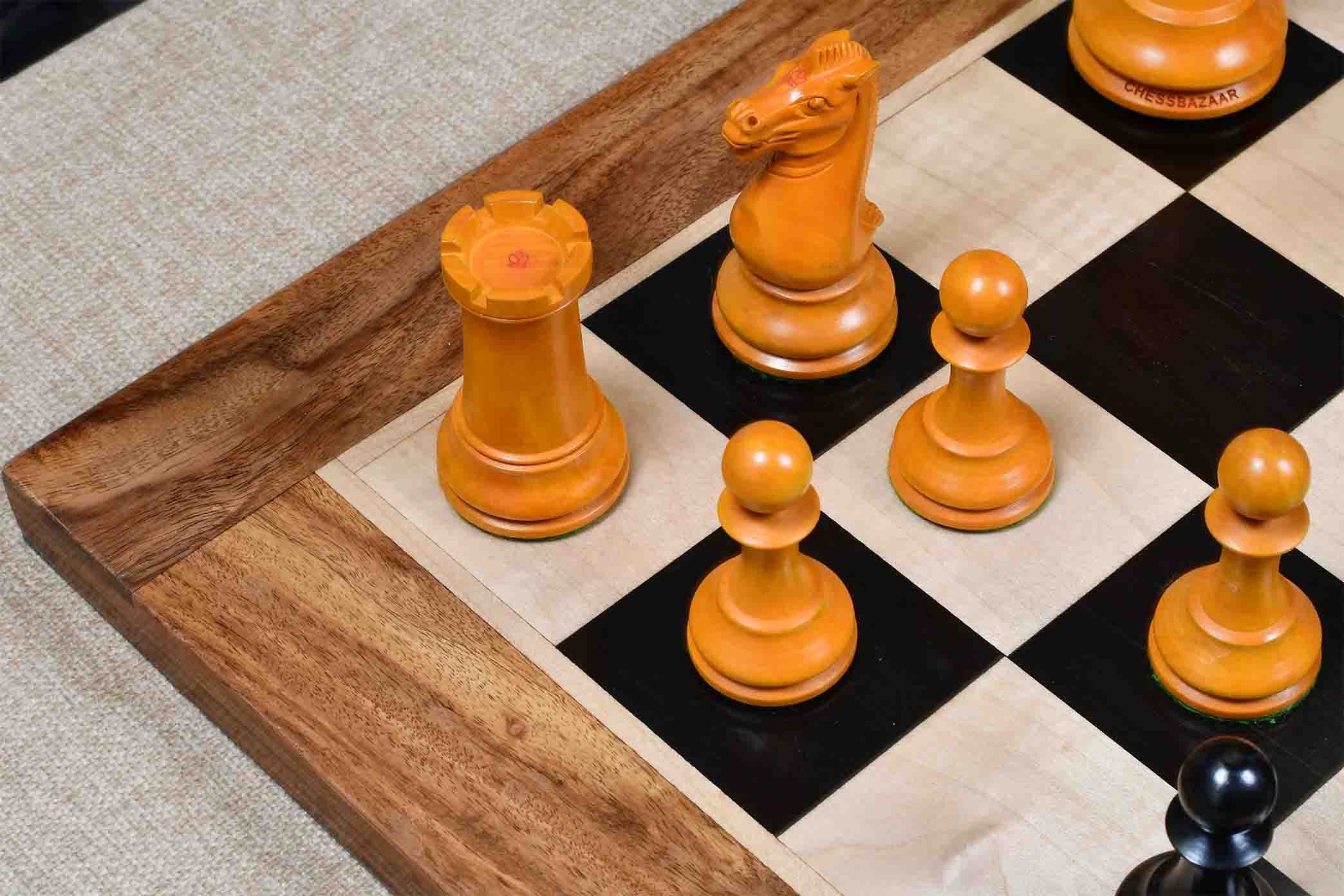 King side stamping detail on the 1860 Anderssen drop jaw Staunton chess pieces