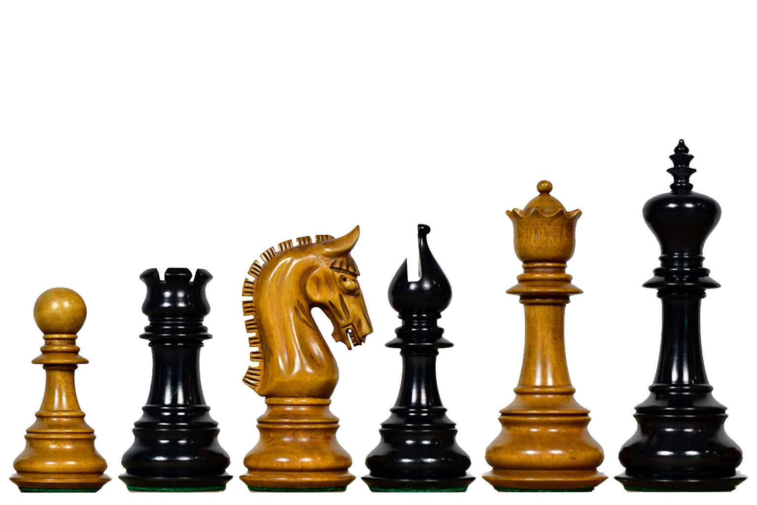 Sterling Chess War Admiral luxury Staunton chess pieces in ebony and antiqued boxwood, 112mm king