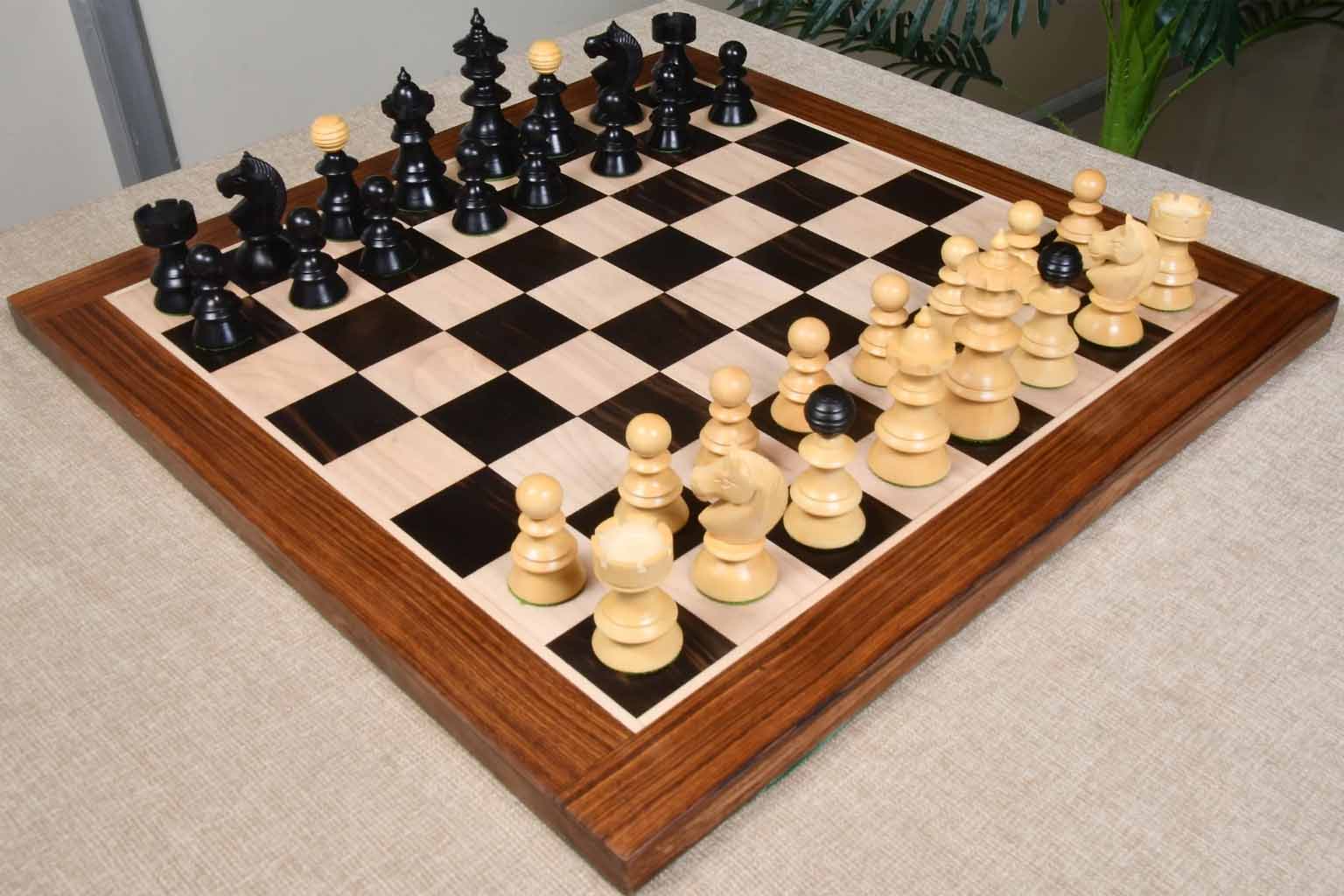 Knight carving detail on the Austrian Coffee House Old Vienna chess pieces in ebonised and natural boxwood