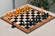 Antiqued boxwood Staunton chess pieces with 48mm king base, reproduction 1860 Anderssen
