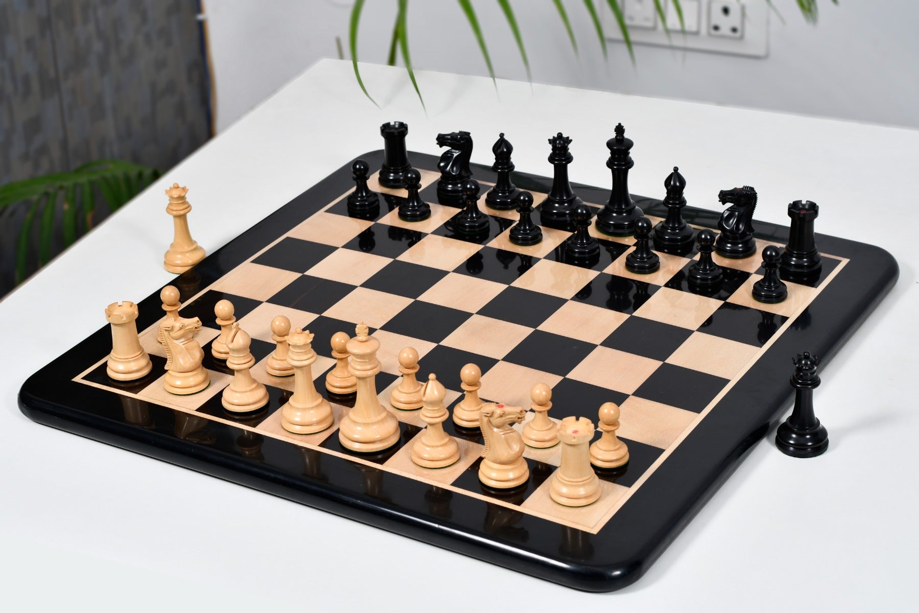 Knight carving detail on the 1865 Steinitz Staunton chess pieces in genuine ebony and boxwood