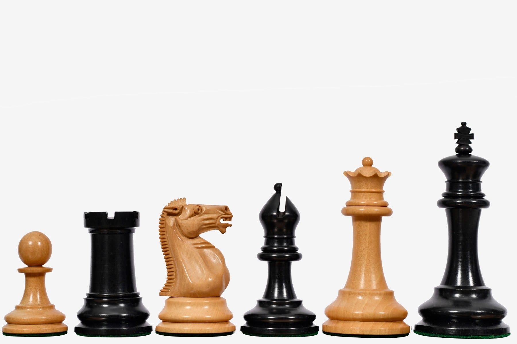 Sterling Chess 1865 Steinitz Staunton chess pieces in genuine ebony and boxwood, 95mm king