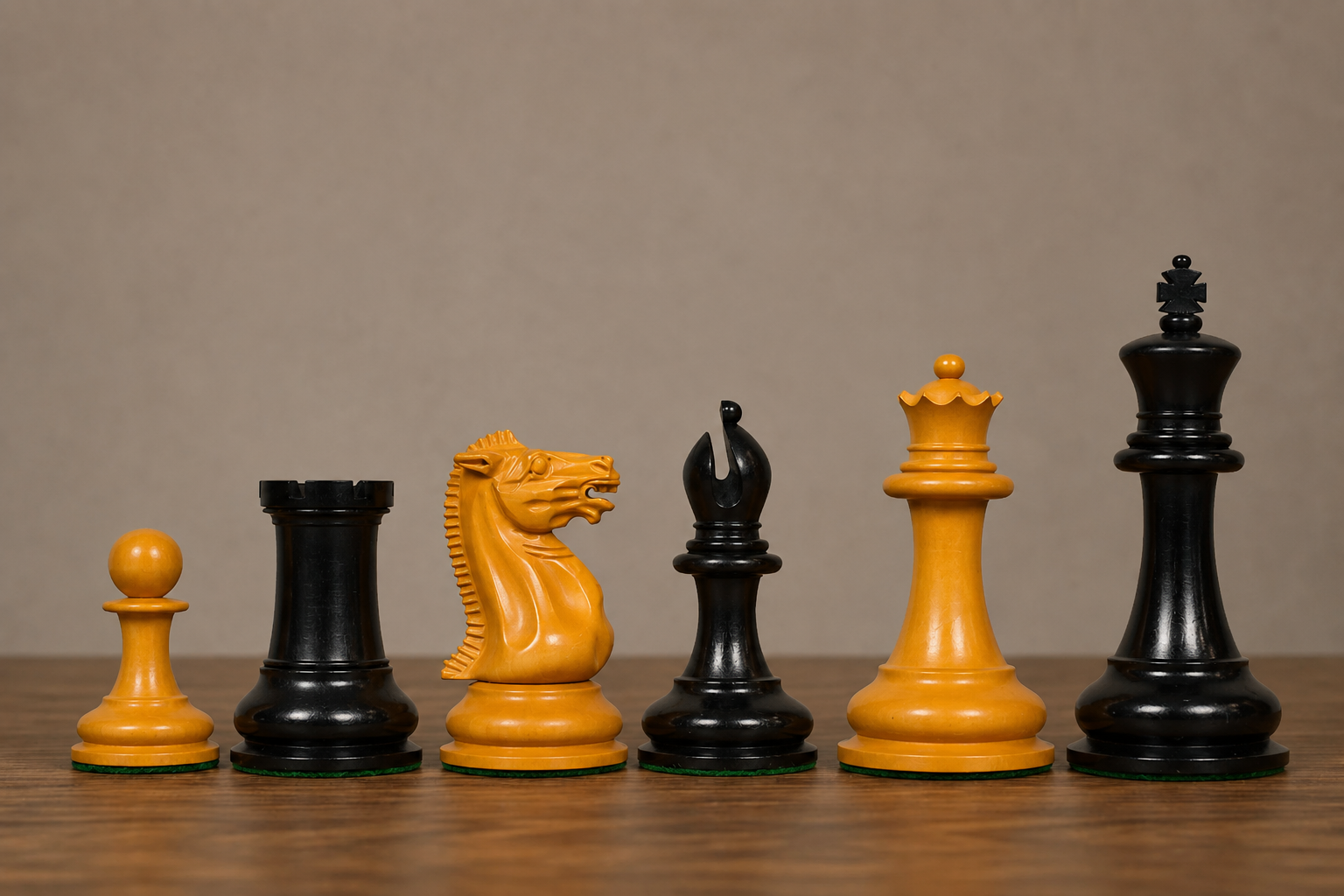 Sterling Chess 1849 Original Staunton chess pieces in ebony and antiqued boxwood, 115mm king