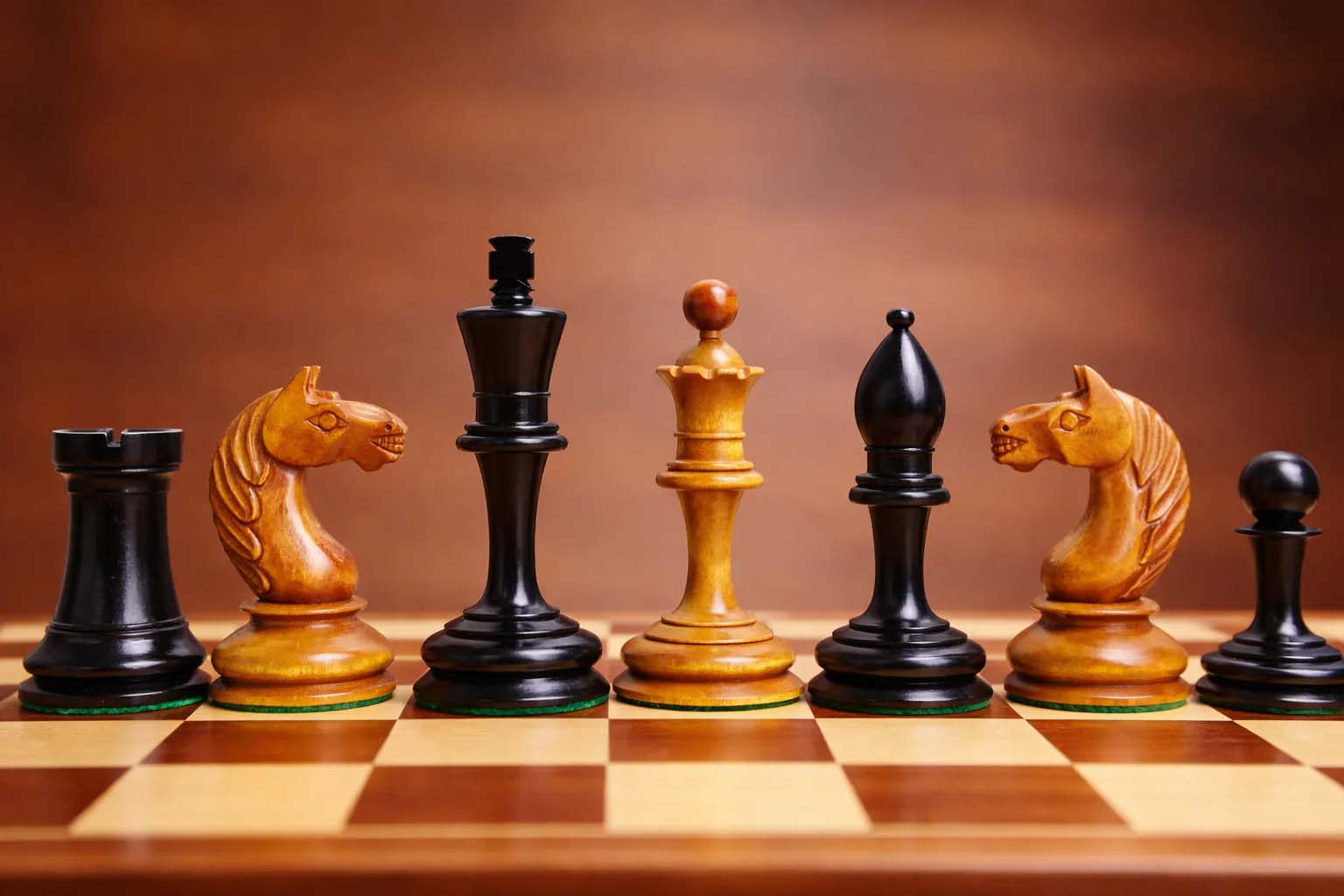 Knight carving detail on the 1933 Antonio Fabiano Botvinnik chess pieces in ebony and antique boxwood