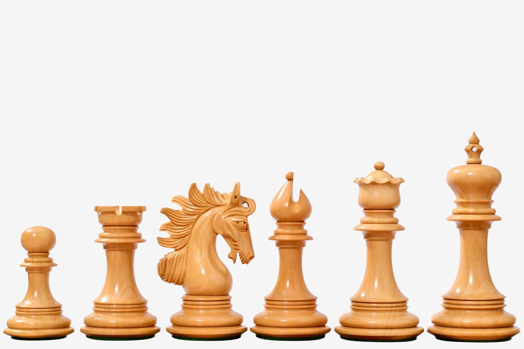 Bud rosewood chess pieces with a 107mm king and weighted felted bases