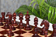 Artisan Knight wooden chess pieces, 114mm king, Bud Rosewood finish