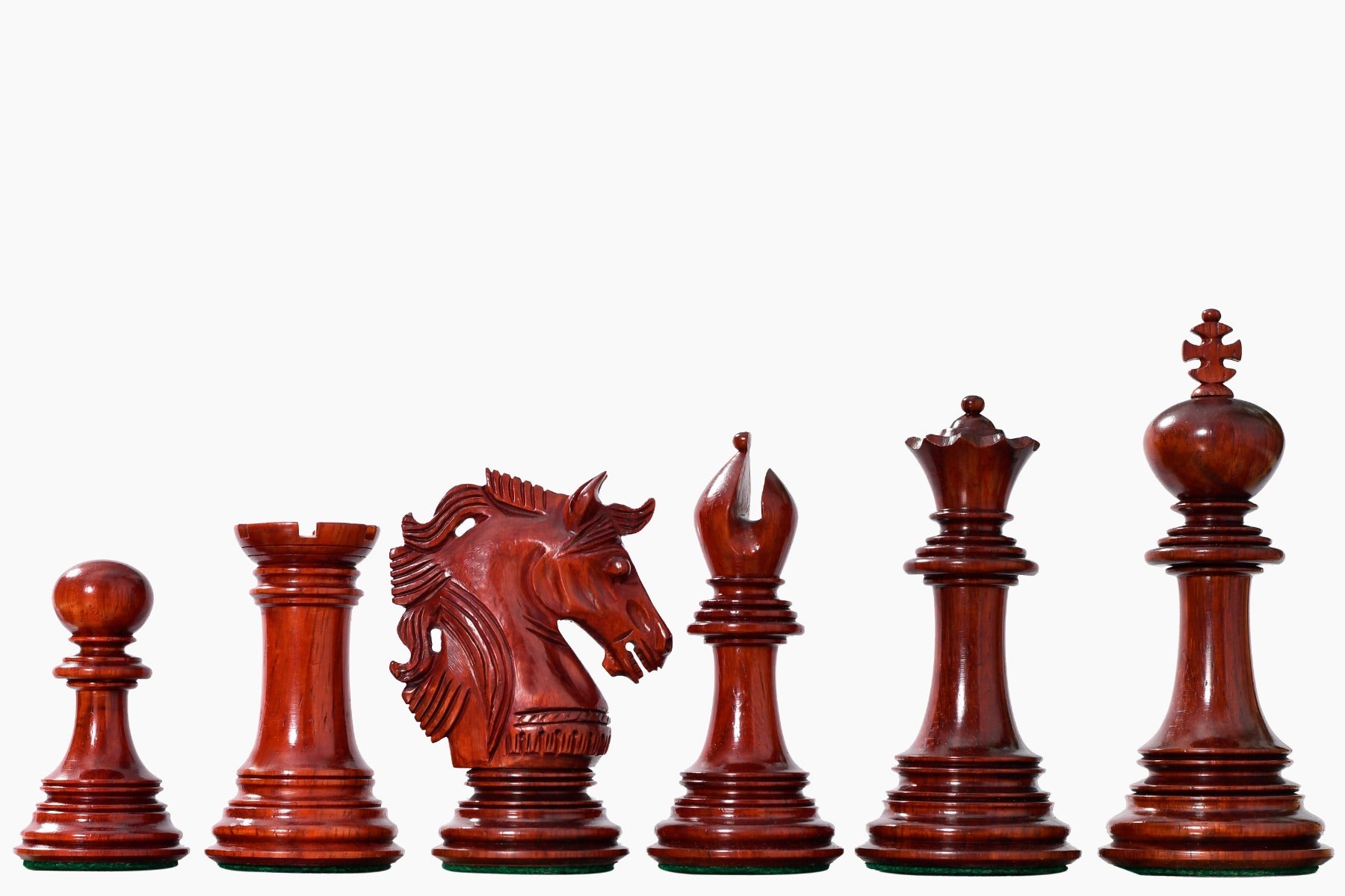 Crown Heritage Series Staunton chess pieces, bud rosewood and natural boxwood, hand carved in India