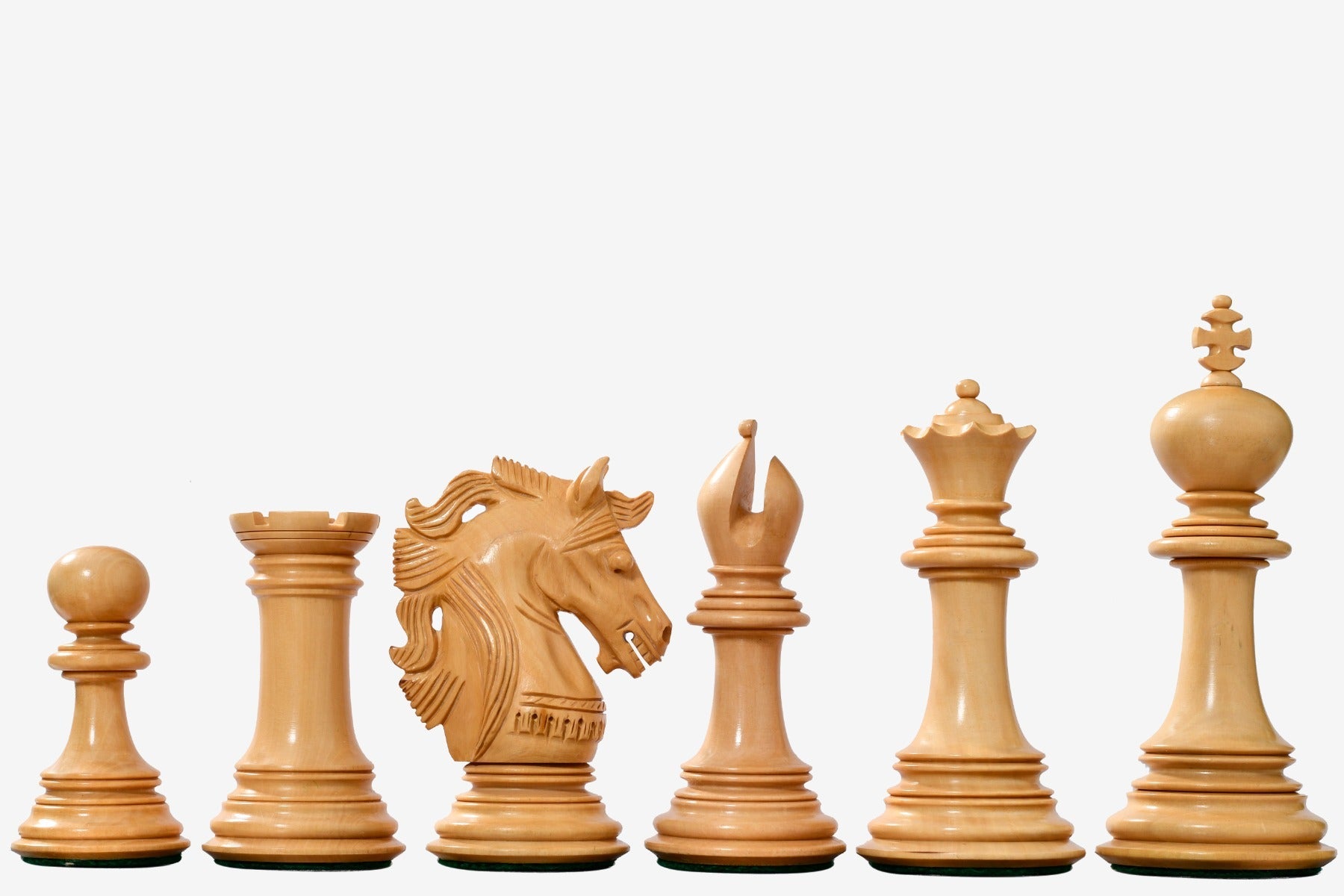 Bud Rosewood chess pieces with a 111mm king and weighted felted bases