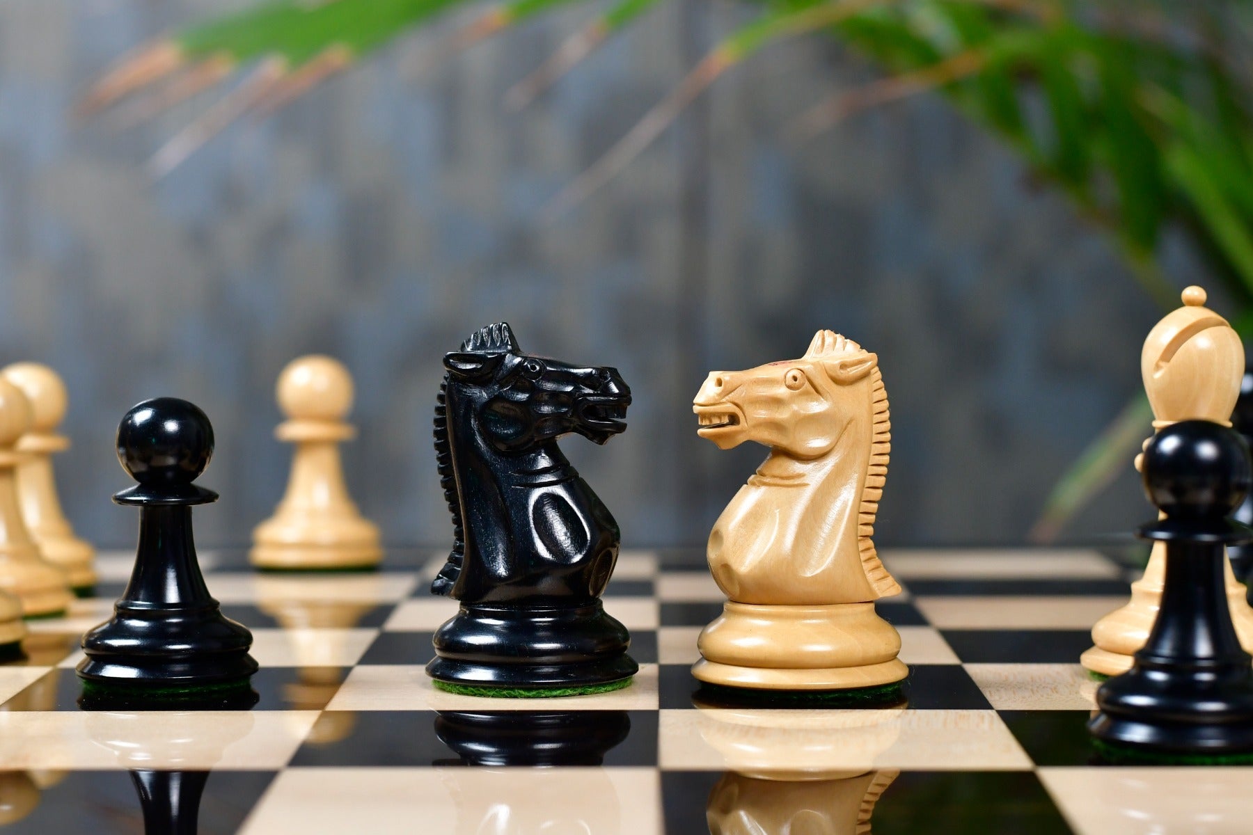 Full 34 piece 1915-25 Nimzovich Staunton chess set in ebony and natural boxwood, Sterling Chess Australia