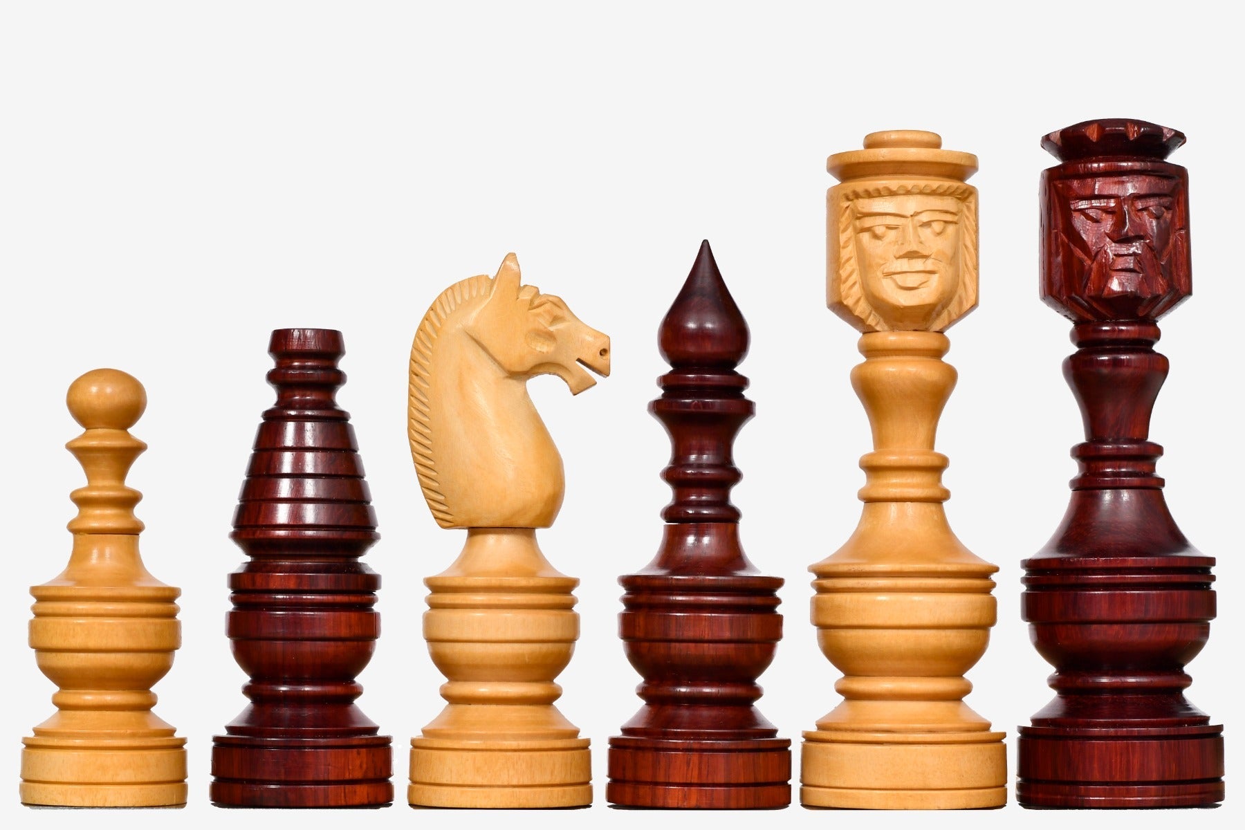 Northern Traditional carved bud rosewood and boxwood 130mm chess pieces