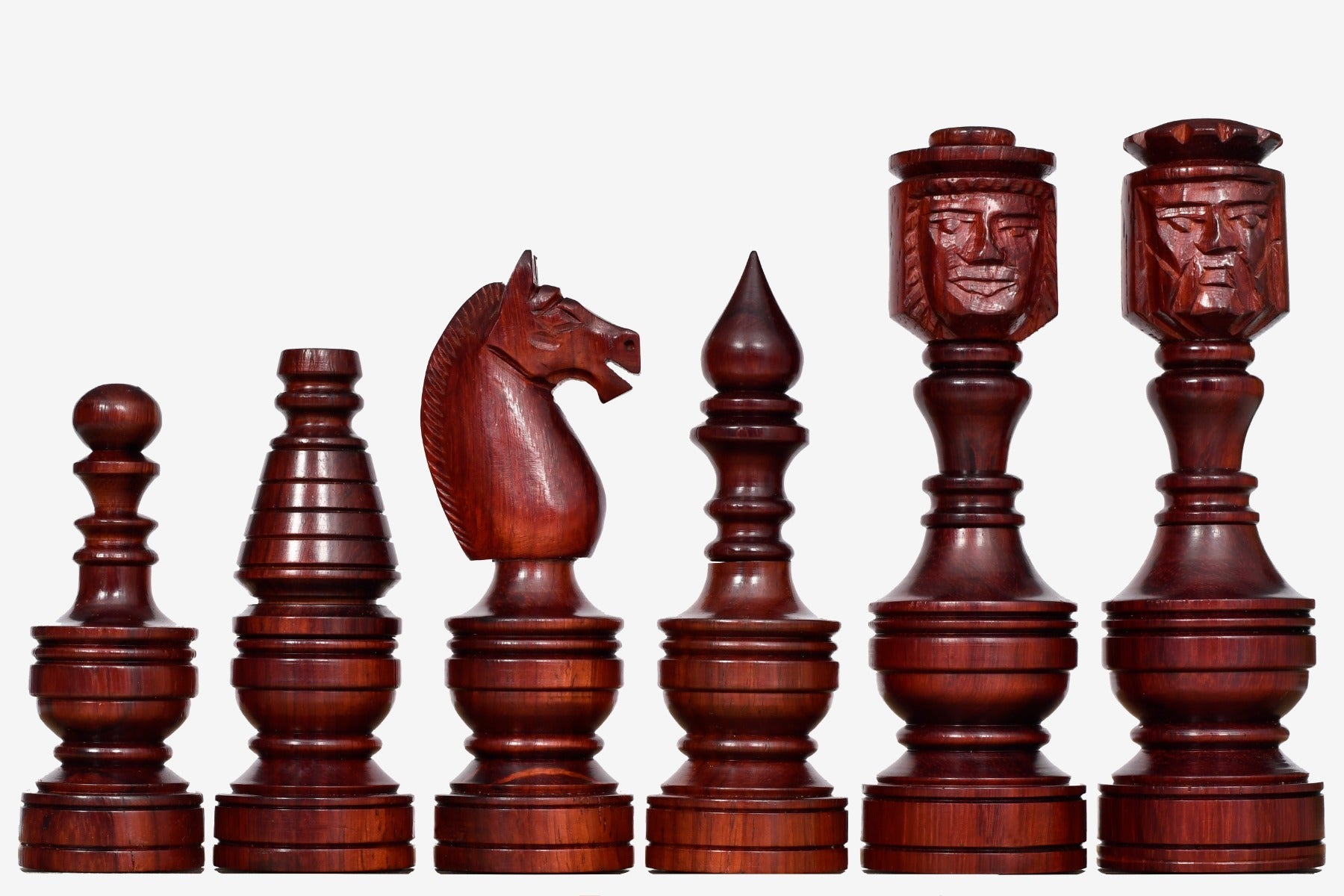 Collector edition bud rosewood chess pieces with carved king and queen faces