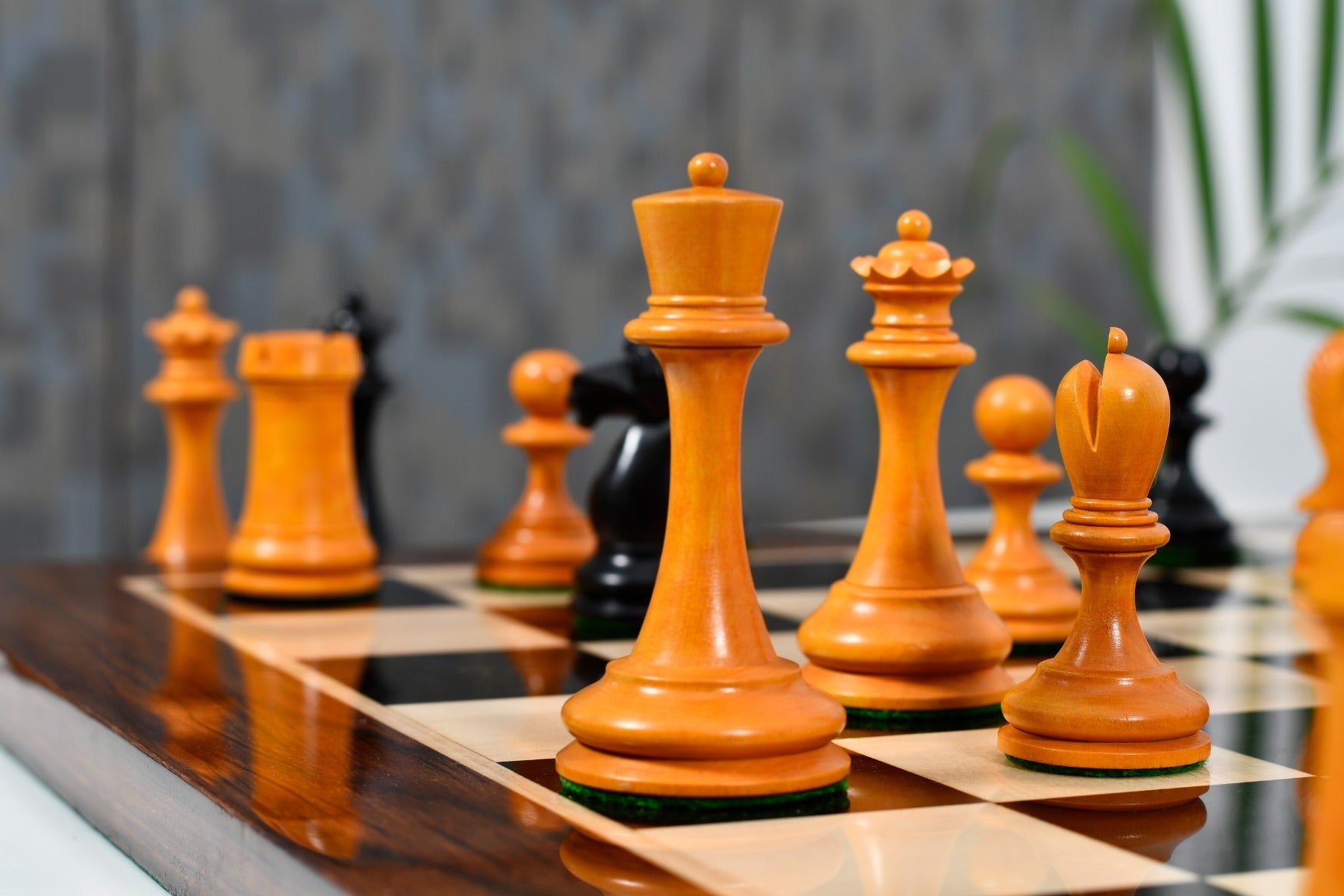 Knight carving detail on the B and Co 1860s Antique chess set in genuine ebony and antiqued boxwood, 58cm Ebony & Maple
