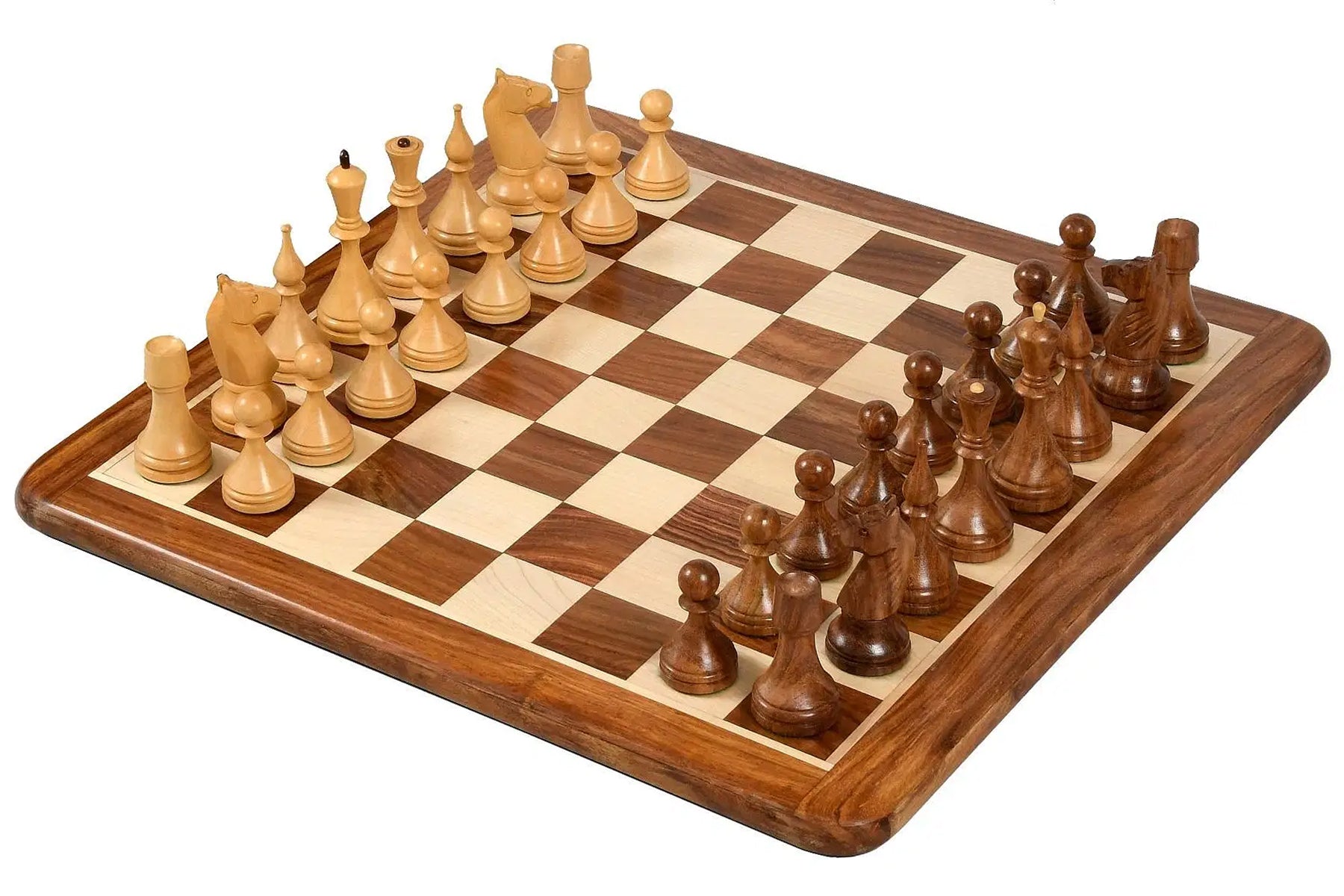 Sterling Chess 1961 Soviet Baku chess set in sheesham and boxwood, 103mm king and 53cm board