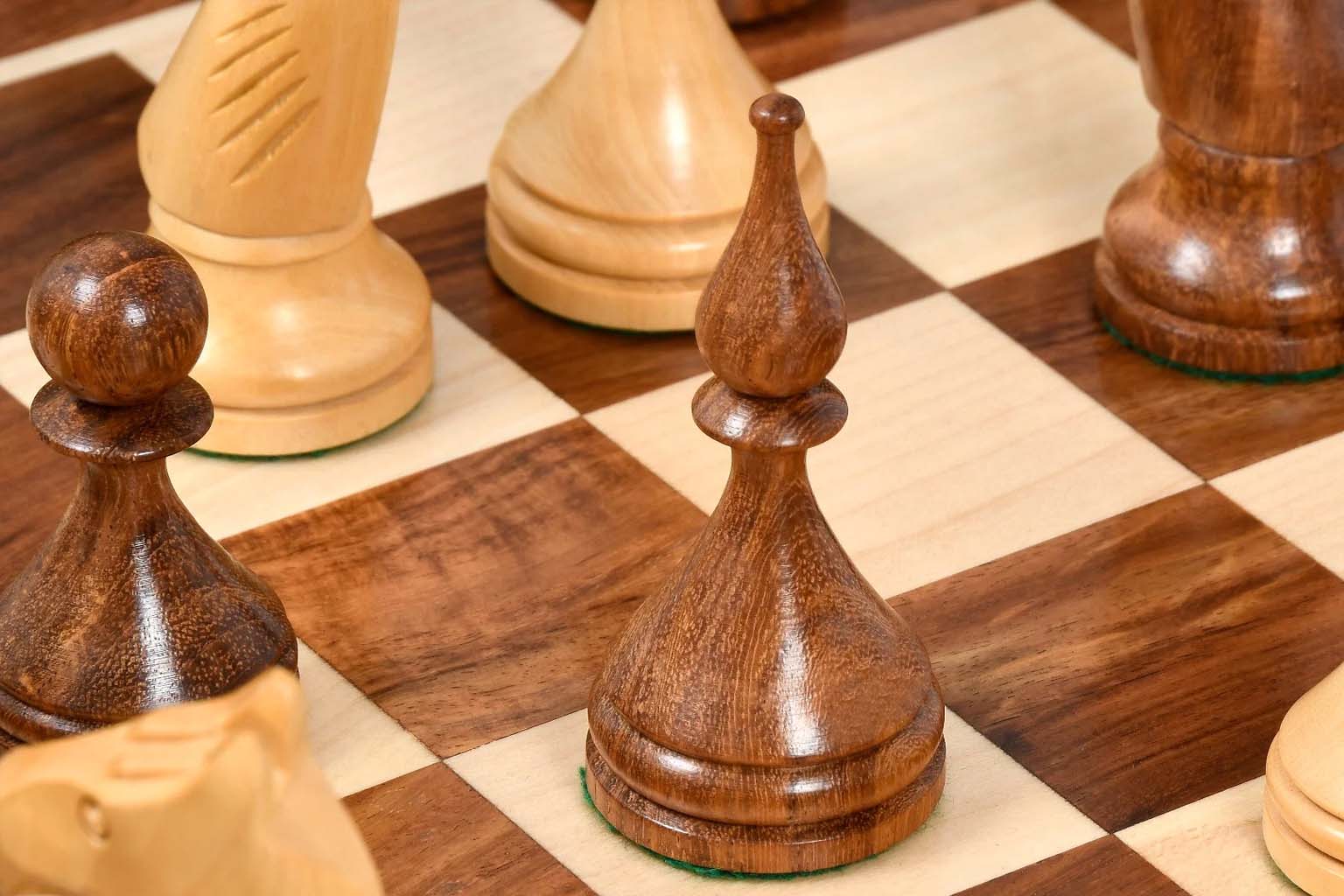 Reproduction Soviet Baku chess pieces, heavily weighted sheesham and boxwood 103mm