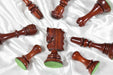 Knight carving detail on the 1929 Barcelona Joc Catalan chess pieces in bud rosewood and boxwood