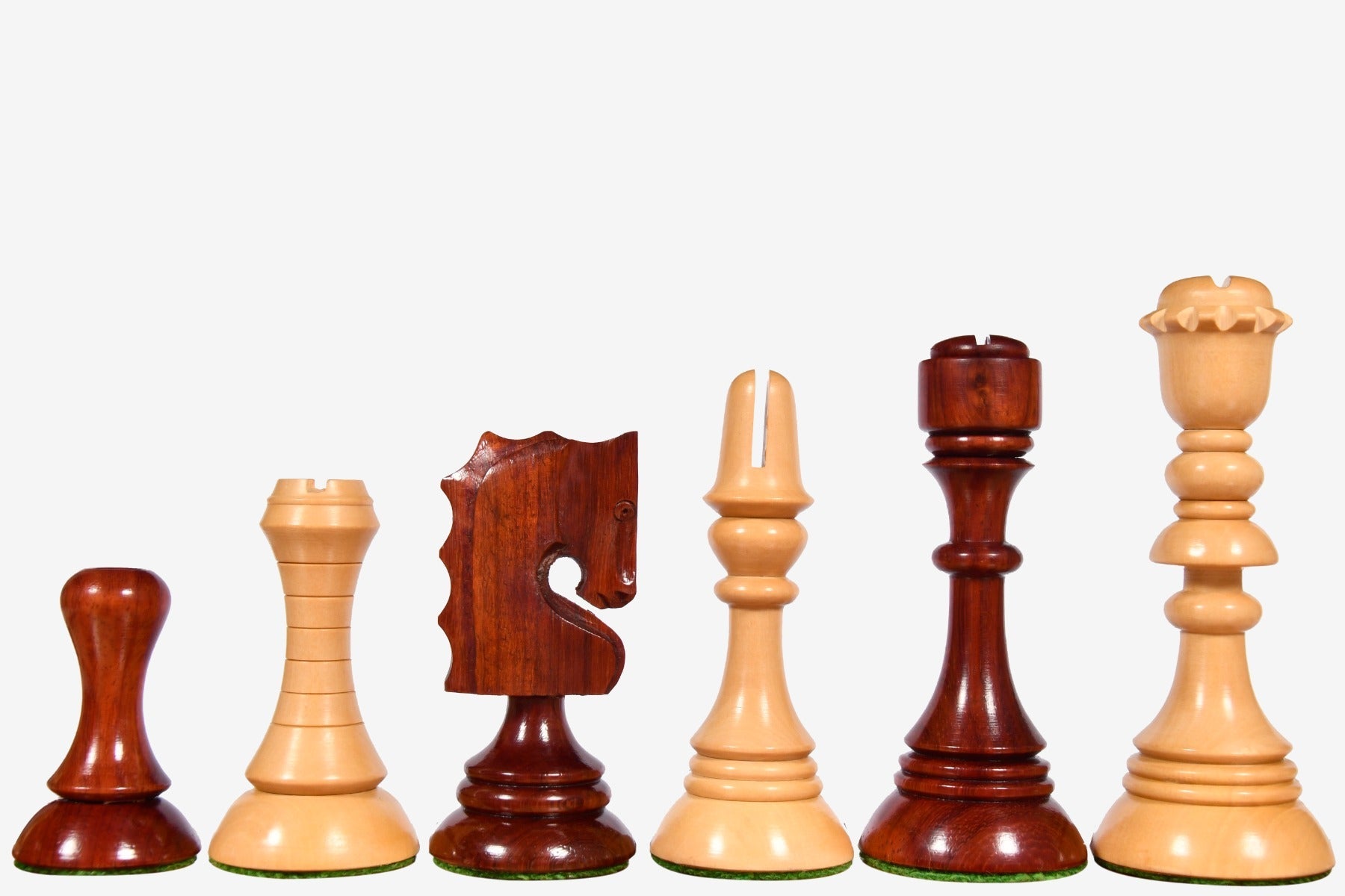 Sterling Chess 1929 Barcelona Joc Catalan chess pieces in bud rosewood and boxwood, 110mm king