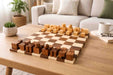 Knight carving detail on the 1924 Bauhaus Geometrical chess pieces in sheesham and boxwood