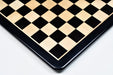 Ebony and maple 21 inch chess board photographed from above