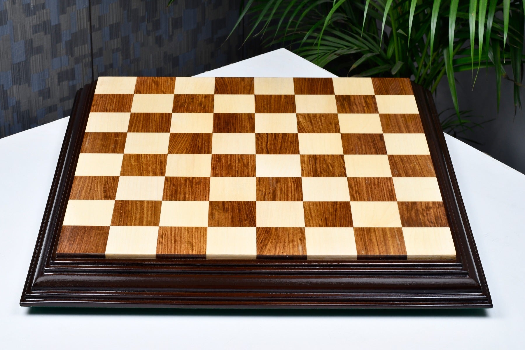 Luxury sheesham and maple chess board showing its 40mm depth