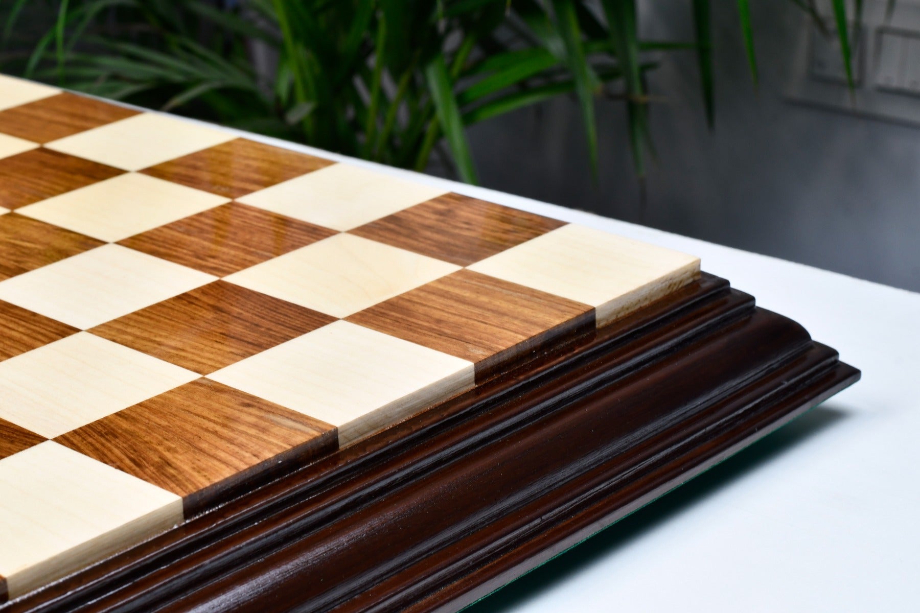Luxury sheesham chess board, close detail of the frame