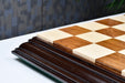 Sheesham and maple 56mm square chess board at an angle