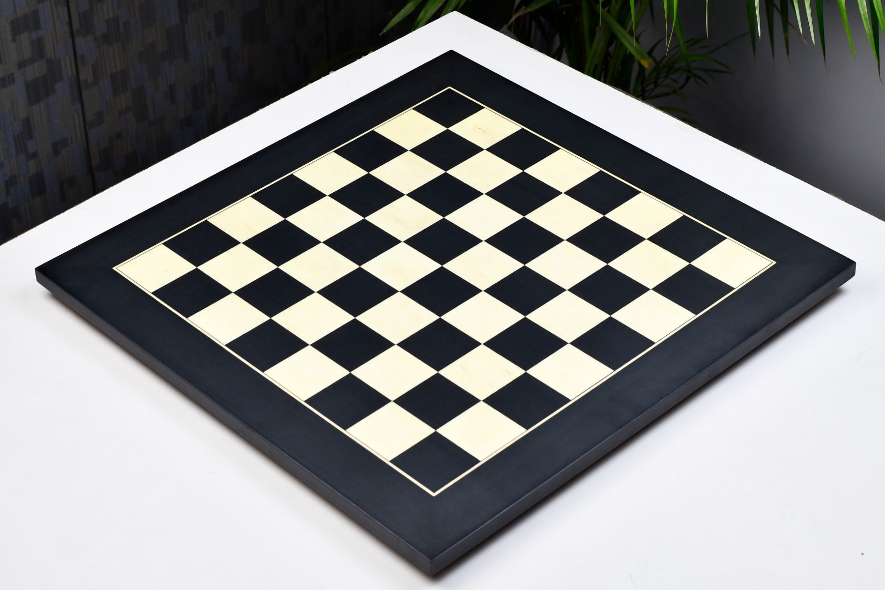 Black anigre veneer chess board, close detail of the grain