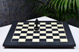 Matte black anigre and maple 45cm chess board, edge view
