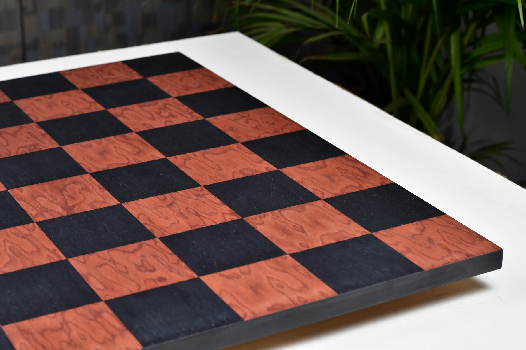 Spanish made minimalist borderless black anigre veneer chess board